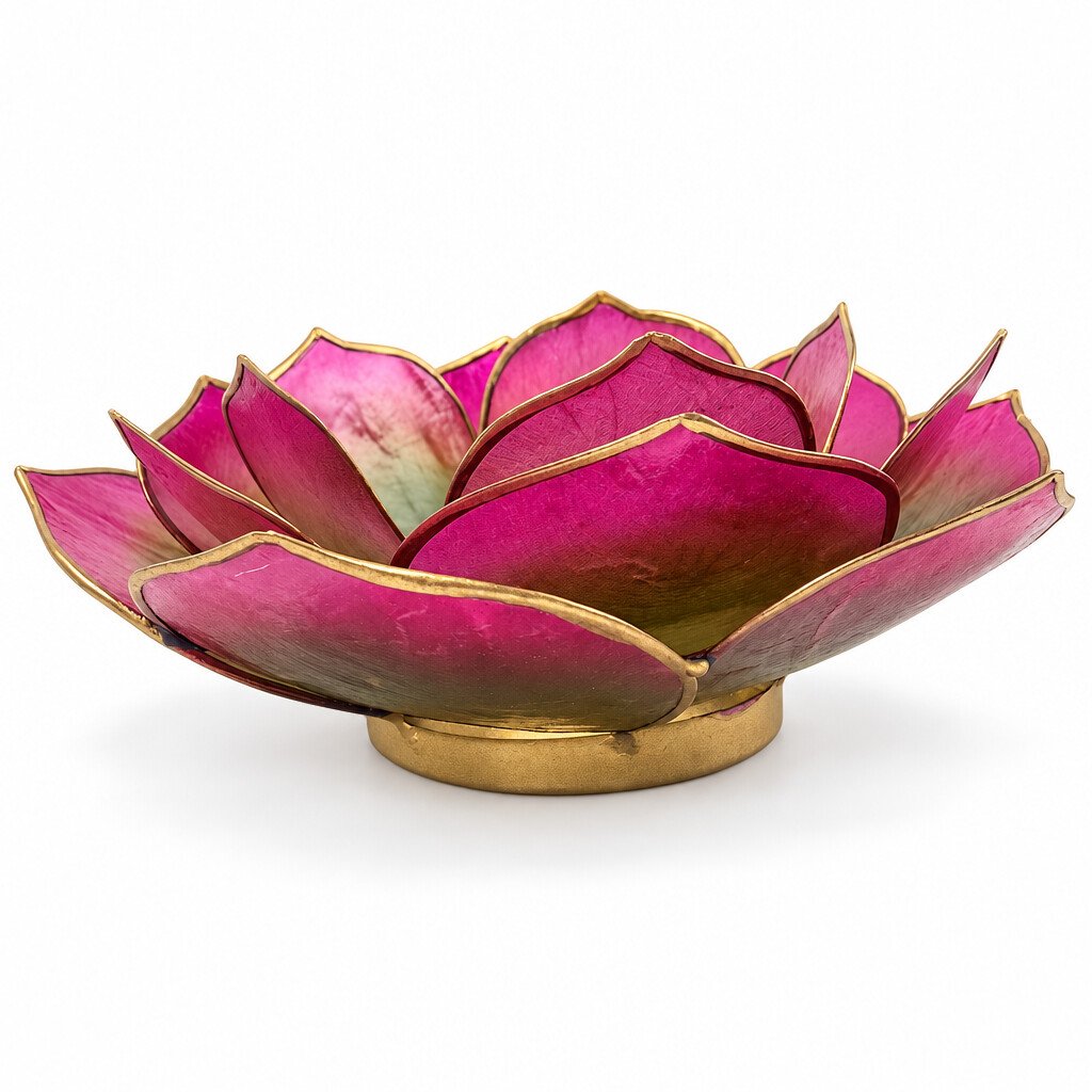 Lotuso žvakidė, žalia ir rožinė su auksiniais kraštais ≈13,5 × 5,5 cm, vaizdas 3
