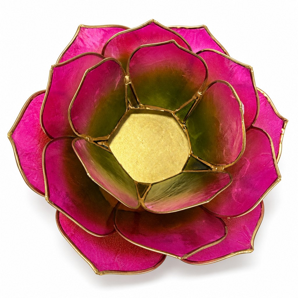 Lotuso žvakidė, žalia ir rožinė su auksiniais kraštais ≈13,5 × 5,5 cm, vaizdas 4