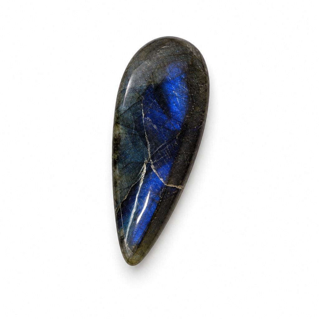 Labradorīta kabohons 1×4 cm, skats 3